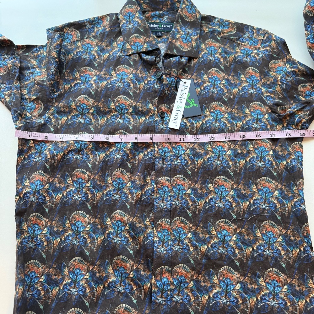 Paisley & Gray Mens Slim Fit Stain Glass Print Button Down Shirt Small - Picture 8 of 11